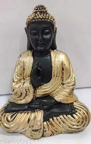 Meditating Buddha Resin Statue/Idol Antique Black & Golden Colour