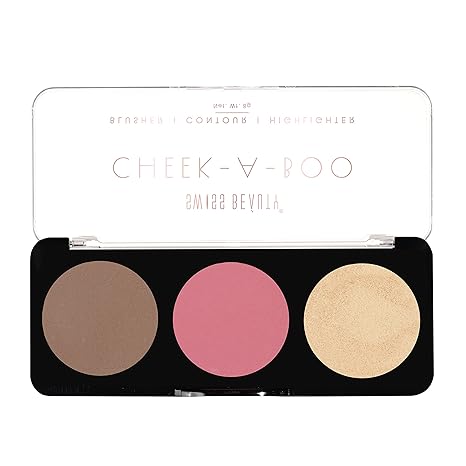 Swiss Beauty Cheek- A- Boo Face Palette With Blusher, Contour And Highlighter | Highly Pigmented And Easy To Blend Shades | Shade - 03, 8Gm|