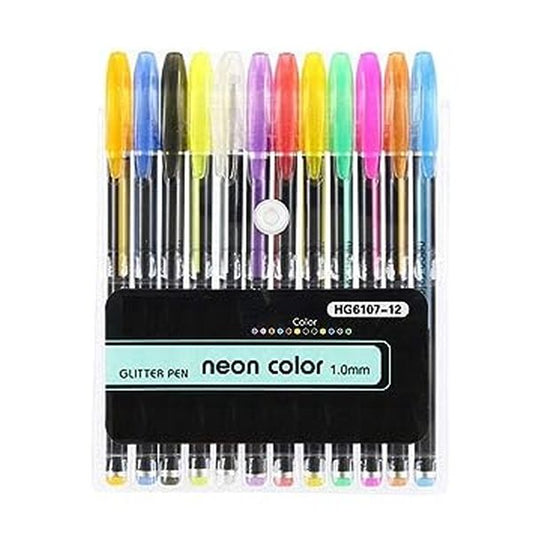 12 Pcs Glitter Color Gel Pen Set, Neon Pens Set Good Gift For Coloring Kids Sketching Painting Drawing (12 Shades)
