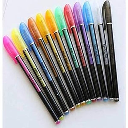 12 Pcs Glitter Color Gel Pen Set, Neon Pens Set Good Gift For Coloring Kids Sketching Painting Drawing (12 Shades)