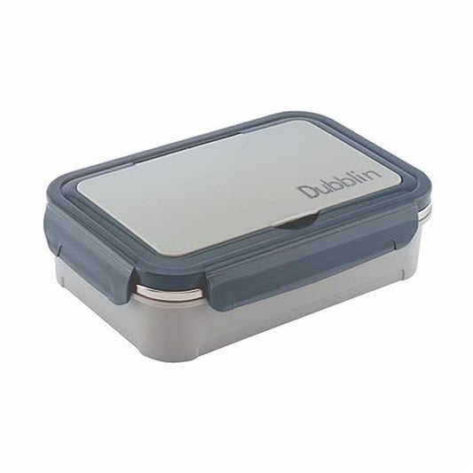 DUBBLIN Buffet Stainless Steel Lunch Box Insulated Airtight Spill Proof with Spoon, Fork & Mini sabzi Container Inside, 850 ml, Grey