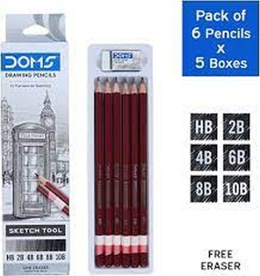 Doms Drawing & Sketching Graphite Pencils - Grade HB, 2B, 4B, 6B, 8B & 10B
