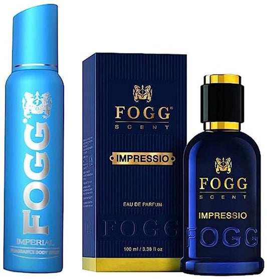 Fogg Impressio Scent, Eau De Parfum, Men’s Perfume, Long-lasting Fresh & Soothing Fragrance, 100ml & Fogg Fragrance Body Spray For Men Imperial, 150ml