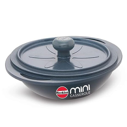 Hawkins 0.75 Litre Mini Casserole with Lid, Round Series Die-Cast pan for Cooking, Reheating, Serving and Storing, Grey (MCRG75)