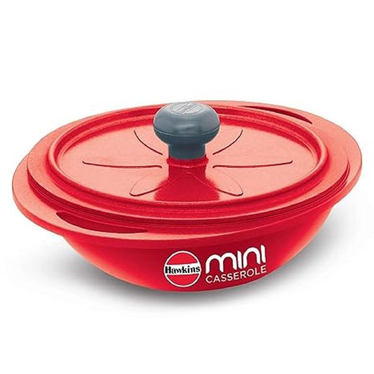 Hawkins 0.75 Litre Mini Casserole with Lid, Round Series Die-Cast pan for Cooking, Reheating, Serving and Storing, Red (MCRR75)