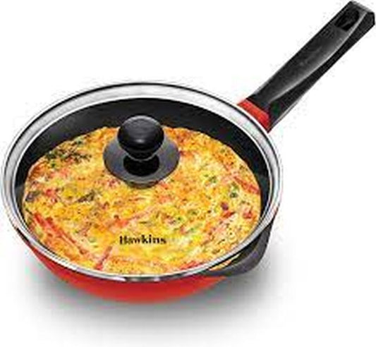 Hawkins 22 cm Frying Pan, Die Cast Non Stick Fry Pan with Glass Lid, Ceramic Coated Pan, Induction Frying Pan, Small Frying Pan, Red (IDCF22G)