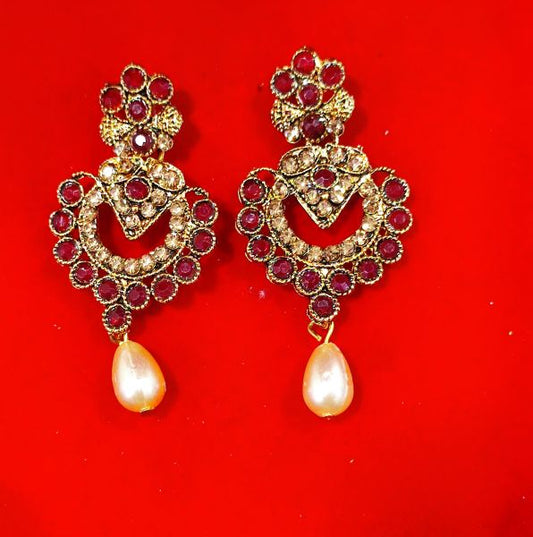 Golden Non-Precious Metal Alloy Gold Plated with red beads Traditional Ethnic Collection Big Jhumki Jhumka Earrings For Women And Girls,