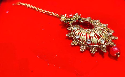 Red Colour Gold Finish Stunning Maang Tikka Hair Jewellery
