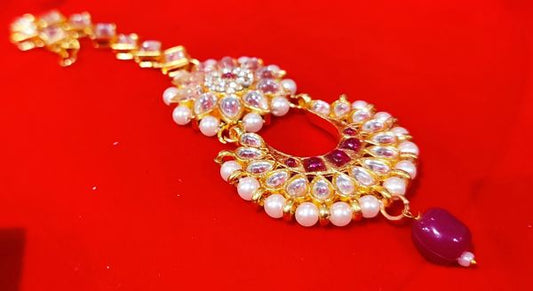 Pink Colour Gold Finish Stunning Maang Tikka Hair Jewellery