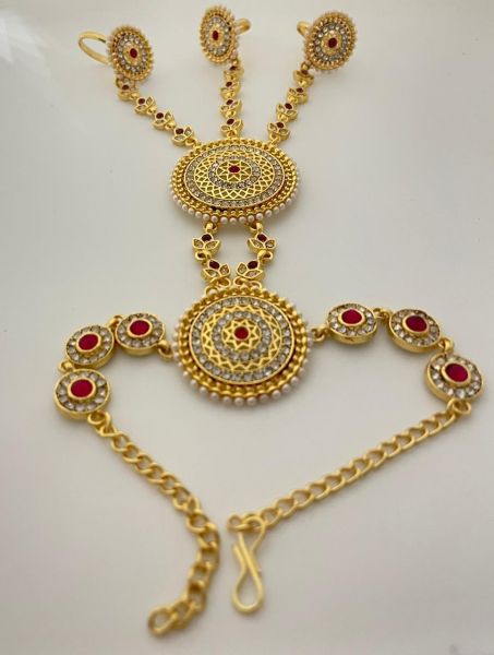 Gold Plated White Kundan & Beads Hathphool