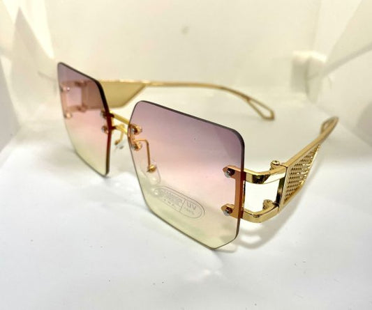 Unique Designer Big Golden Frame Sunglasses For Women pink