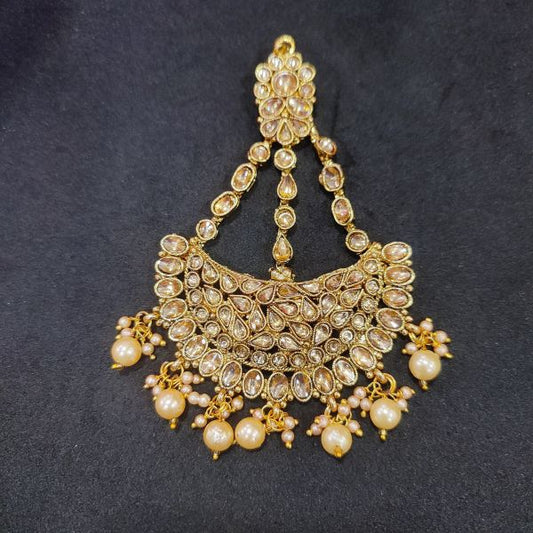 Gold Plated Traditional Kundan Pearl Studded Passa For Women