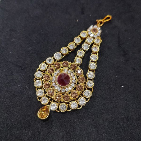 Gold Plated Traditional Red stone/Pearl Studded Passa For Women