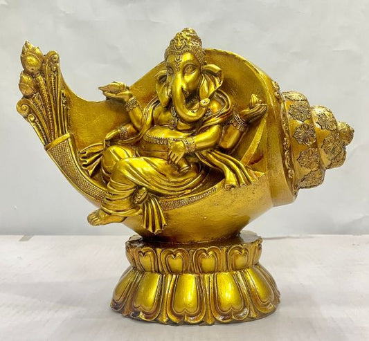 Golden Ganpati Bappa Decorative Religious Showpiece for Home Decor, Pooja Room, Temple & House Warming Gift