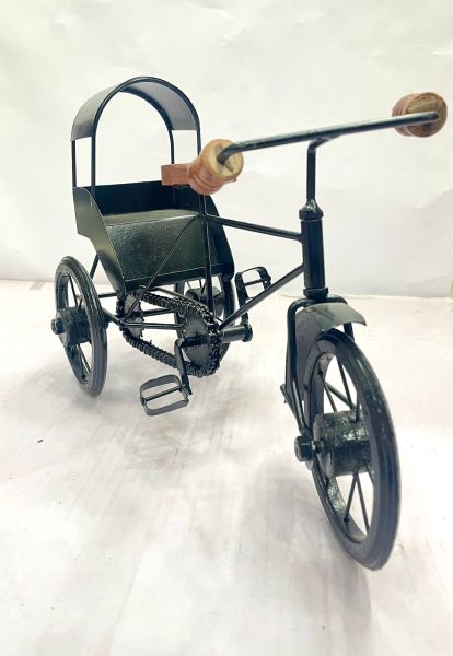 HomEnrich Antique Wood and Wrought Iron Mini Rickshaw | Showpiece for Living Room | Toy Gifts Showcase Display Home Desktop Decor | Showpiece for Living Room - Black