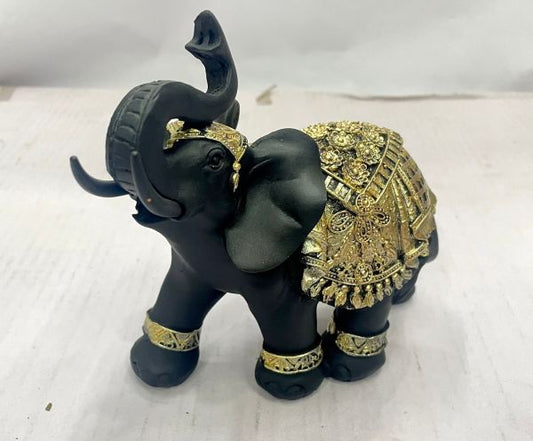 Elephant Statue For home Decor Decorative Showpiece - 18 cm (Polyresin, Black, Gold)