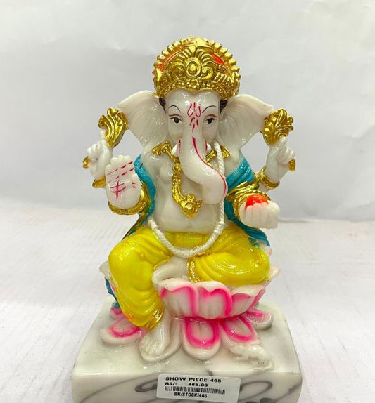 White Polyresin Lord Ganesha Idol with Golden Mukut Decorative Religious Showpiece for Home Decor, Pooja Room, Temple & House Warming Gift