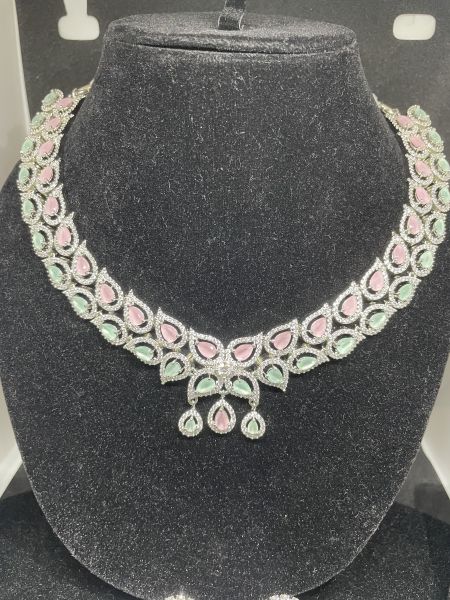 American Diamond Multicolor Necklace Set With Earring