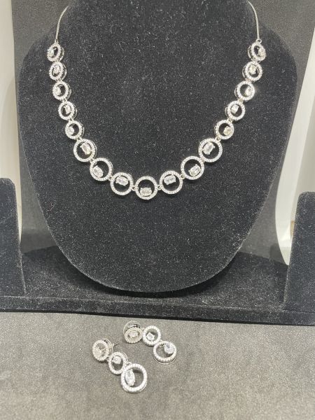 American Diamond silver Necklace Set With Earring