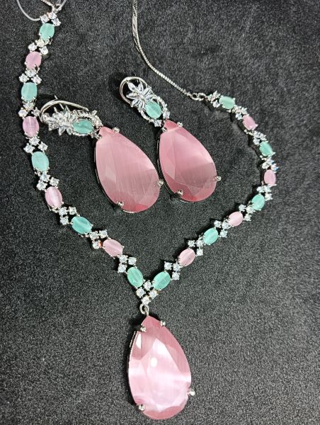 American Diamond Pastel color Necklace Set With Earring