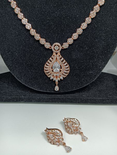 American Diamond copper gold Necklace Set With Earring
