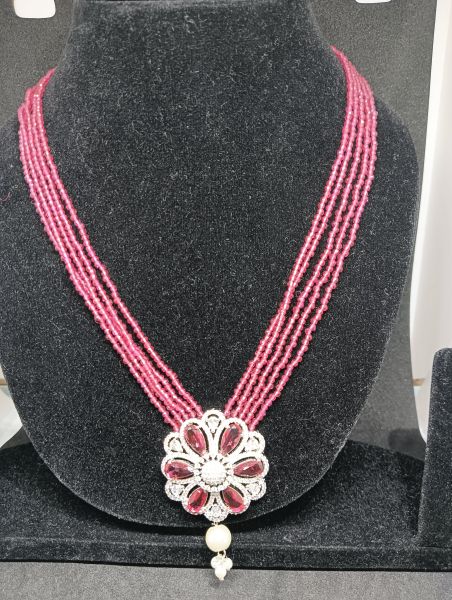 American Diamond with pink beads Necklace Set With Earring