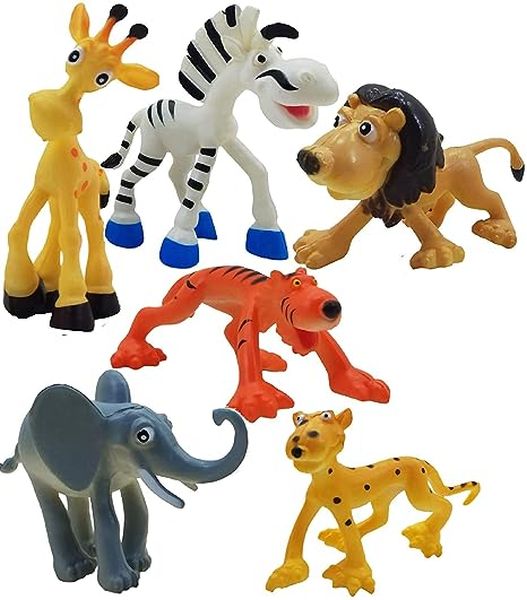 KV Impex Funny Cartoon Wild Animal Toy Set of 6 Pieces - Multicolour
