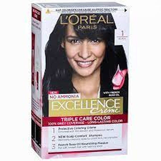 L'Oreal Paris Excellence Crème Hair Colour, Black (1) (72 ml + 100 g)