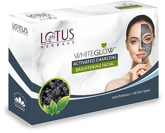 Lotus Herbals WhiteGlow Activated Charcoal Brightening 4 in 1 Facial Kit | Tea Tree | Oil Control & Anti Pollution | Salon Grade | All Skin Types
