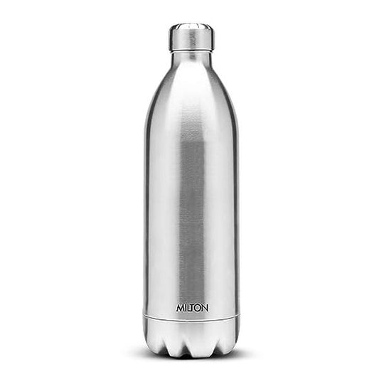 Milton Duo DLX 1800 Thermosteel 24 Hours Hot and Cold Water Bottle with Bag, 1 Piece, 1.8 Liters, Silver | Leak Proof | Office Bottle | Gym | Home | Kitchen | Hiking | Trekking | Travel Bottle