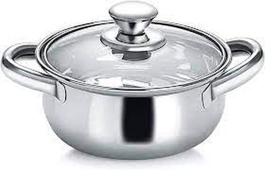 NEELAM Stainless Steel Belly Sauce Pot with Glass Lid Pot 16 cm diameter 1.5 L capacity with Lid (Stainless Steel)