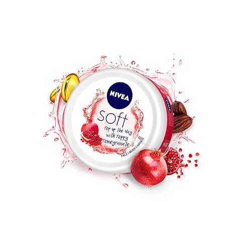 NIVEA Soft Light Moisturizer 50ml | Peppy Pomegranate | For Face, Hand & Body, Instant Hydration | Non-Greasy Cream | With Vitamin E & Jojoba Oil | All Skin Types (Pack Of 2)