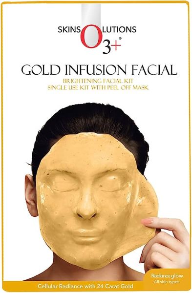 O3+ Gold Infusion Facial Brightening Facial Kit with Peel off Mask | Cellular Radiance with 24 Carat Gold | Radiance Glow for All Skin Types, 45 gm