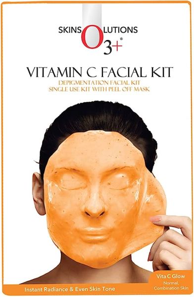 O3+ Vitamin C Facial Kit Depigmentation Single use Kit with Peel Off Mask for Instant Radiance and Even Skin Tone | Vita C Glow Normal, Combination Skin, 45g