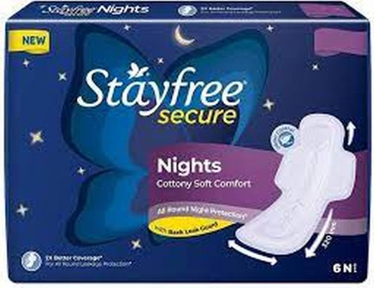 STAYFREE SECURE nights cottony soft comfort all round night protection Sanitary Pad 6n  (Pack of 3))