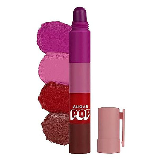 SUGAR POP 4 in 1 Lip Twist - 01 | Multi-use Stackbale Lipsticks for Women | Satin Matte Hydrating Formula | 6.4g