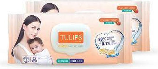tulips sensitive baby wet wipes peach fruit extracts vitamin-e extracts with lid pack 72 count