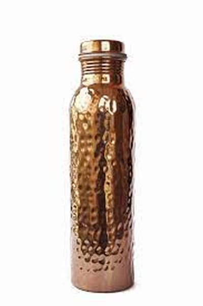Thathasthu Wellness Pure Copper Hammered Flask 0.975 ml Bottle (Pack of 1, Steel/Chrome, Copper)