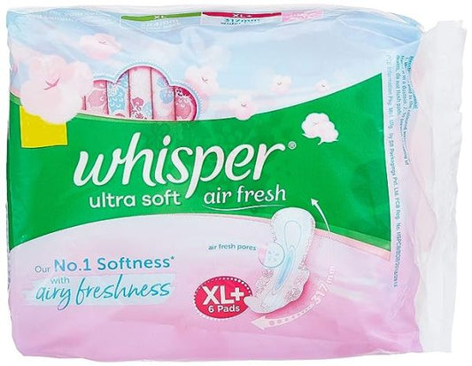 Whisper Ultra Soft Sanitary Pads, XL+ 6 Pads (Pack Of 2)
