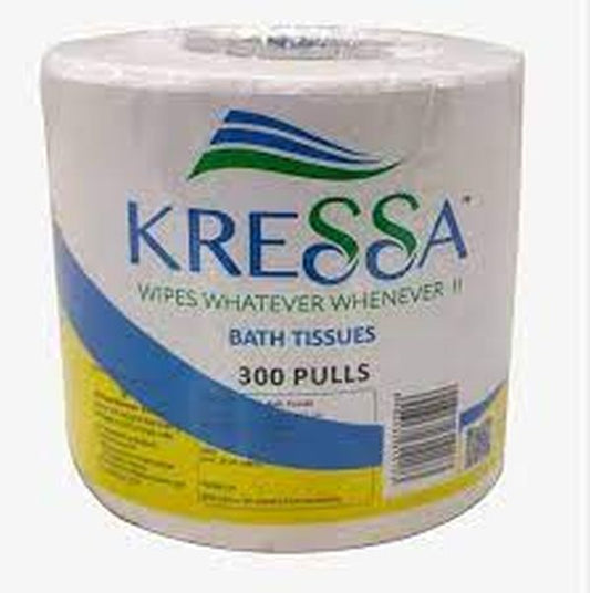 White KRESSA 2 Ply Toilet Roll 300 Pulls Made From 100% Natural Virgin Pulp PACK OF 2
