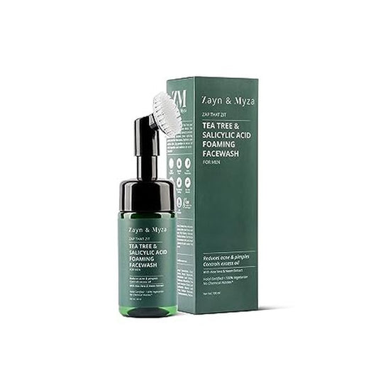 ZM Zayn & Myza Tea Tree & Salicylic Acid Foaming Face Wash For Men, Aloe Vera & Neem Extracts Reduces Acne, Pimples, For all Skin Types, 100 Ml
